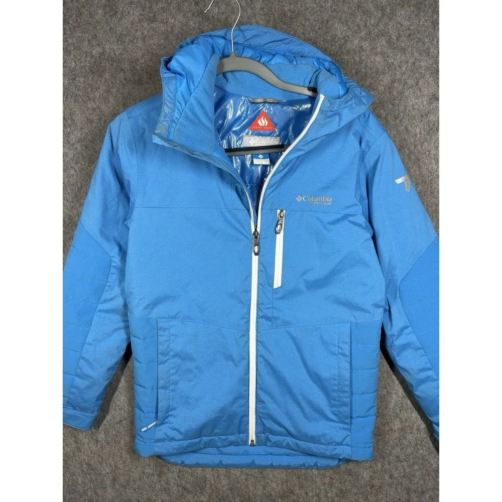 Columbia‎ Titanium Omni Tech Omni Heat Jacket Youth Medium Blue Waterproof Hood